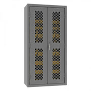 Durham Heavy Duty Cabinet, 14 Gauge, 36 x 18 x 72, 30 Yellow Bins, Flush Ventilated Doors, Lockable