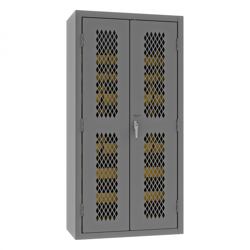 Durham Heavy Duty Cabinet, 14 Gauge, 36 x 18 x 72, 30 Yellow Bins, Flush Ventilated Doors, Lockable
