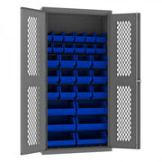 Durham Heavy Duty Cabinet, 14 Gauge, 36 x 24 x 72, 30 Blue Bins, Flush Ventilated Doors, Lockable