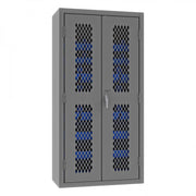 Durham Heavy Duty Cabinet, 14 Gauge, 36 x 24 x 72, 30 Blue Bins, Flush Ventilated Doors, Lockable