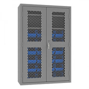Durham Heavy Duty Cabinet, 14 Gauge, 48 x 18 x 72, 2 Adjustable Shelves, 24 Blue Bins