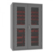 Durham Heavy Duty Cabinet, 14 Gauge, 48 x 24 x 72, 42 Red Bins, Flush Ventilated Doors, Lockable