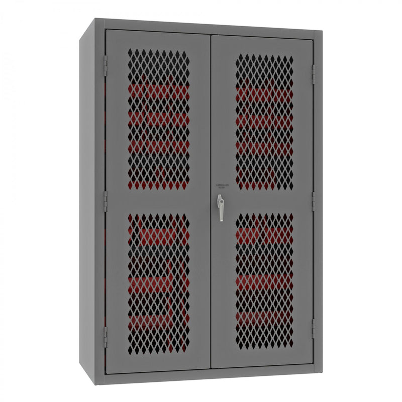 Durham Heavy Duty Cabinet, 14 Gauge, 48 x 24 x 72, 42 Red Bins, Flush Ventilated Doors, Lockable