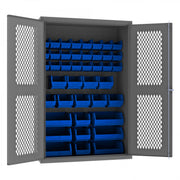Durham Heavy Duty Cabinet, 14 Gauge, 48 x 24 x 72, 42 Blue Bins, Flush Ventilated Doors, Lockable