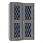 Durham Heavy Duty Cabinet, 14 Gauge, 48 x 24 x 72, 42 Blue Bins, Flush Ventilated Doors, Lockable
