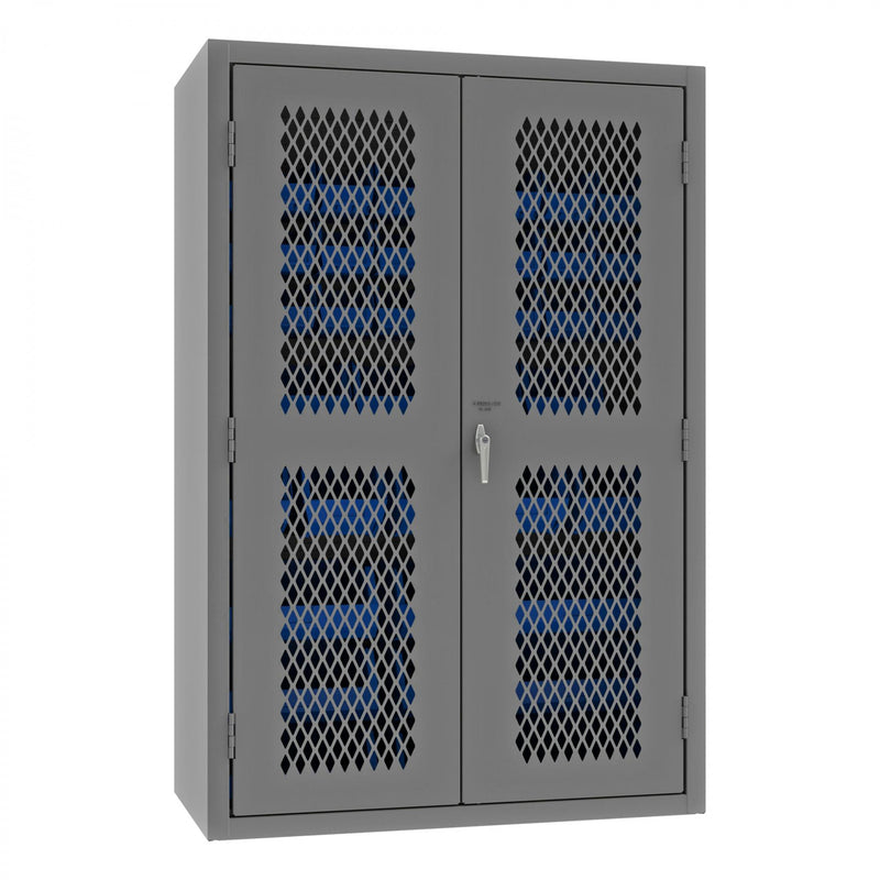 Durham Heavy Duty Cabinet, 14 Gauge, 48 x 24 x 72, 42 Blue Bins, Flush Ventilated Doors, Lockable