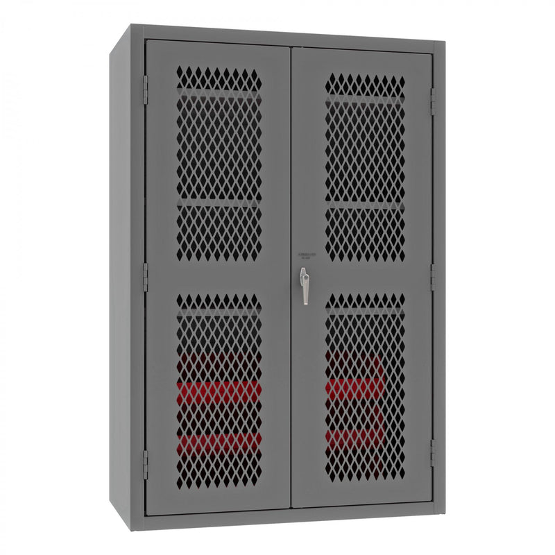 Durham Heavy Duty Cabinet, 14 Gauge, 48 x 24 x 72, 3 Adjustable Shelves, 6 Red Bins