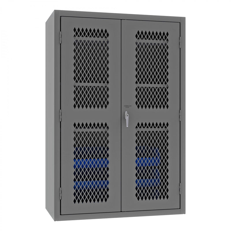 Durham Heavy Duty Cabinet, 14 Gauge, 48 x 24 x 72, 3 Adjustable Shelves, 6 Blue Bins