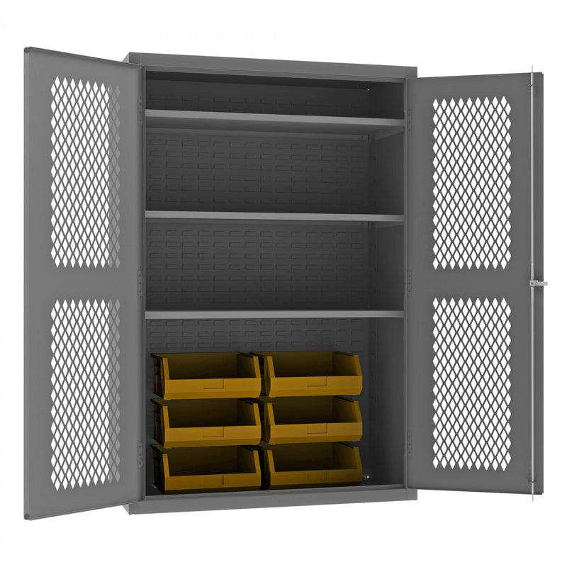 Durham Heavy Duty Cabinet, 14 Gauge, 48 x 24 x 72, 3 Adjustable Shelves, 6 Yellow Bins