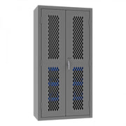 Durham Heavy Duty Cabinet, 14 Gauge, 36 x 18 x 72, 2 Adjustable Shelves, 15 Blue Bins