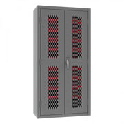 Durham Heavy Duty Cabinet, 14 Gauge, 36 x 18 x 72, 45 Red Bins, Flush Ventilated Doors, Lockable
