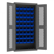 Durham Heavy Duty Cabinet, 14 Gauge, 36 x 18 x 72, 45 Blue Bins, Flush Ventilated Doors, Lockable