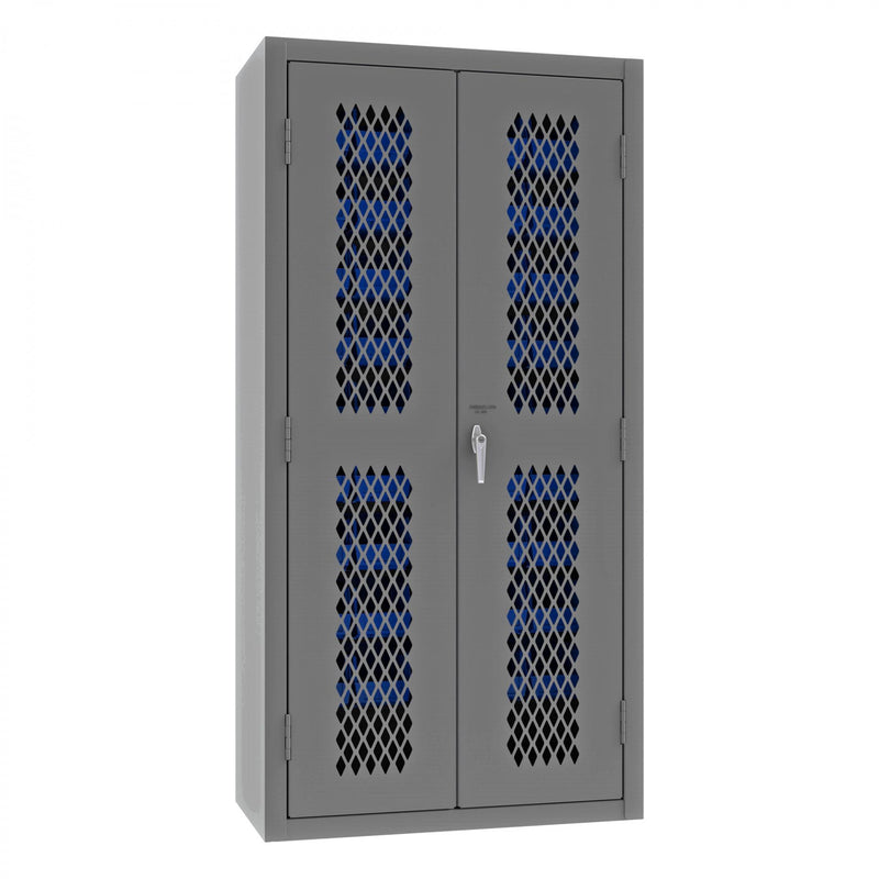 Durham Heavy Duty Cabinet, 14 Gauge, 36 x 18 x 72, 45 Blue Bins, Flush Ventilated Doors, Lockable