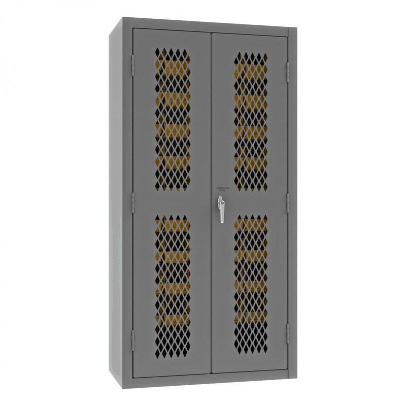 Durham Heavy Duty Cabinet, 14 Gauge, 36 x 18 x 72, 45 Yellow Bins, Flush Ventilated Doors, Lockable