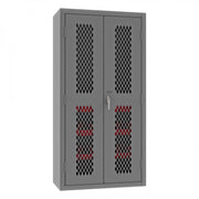 Durham Heavy Duty Cabinet, 14 Gauge, 36 x 24 x 72, 2 Adjustable Shelves, 15 Red Bins