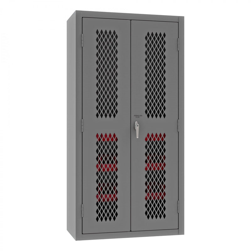 Durham Heavy Duty Cabinet, 14 Gauge, 36 x 24 x 72, 2 Adjustable Shelves, 15 Red Bins