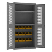 Durham Heavy Duty Cabinet, 14 Gauge, 36 x 24 x 72, 2 Adjustable Shelves, 15 Yellow Bins