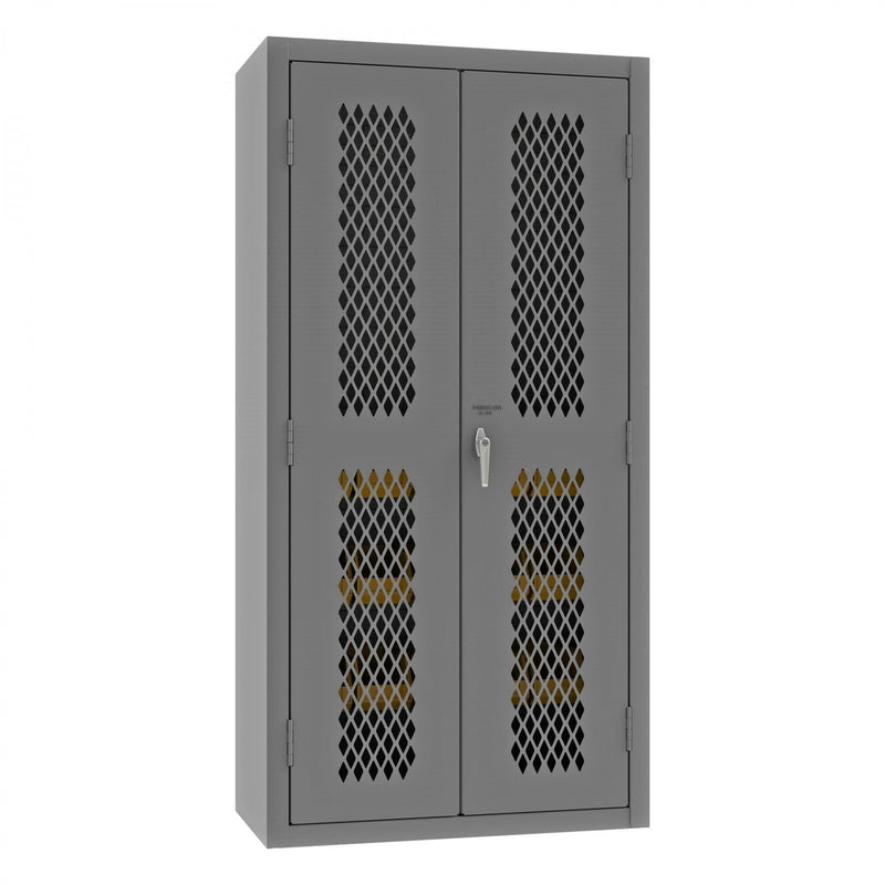 Durham Heavy Duty Cabinet, 14 Gauge, 36 x 24 x 72, 2 Adjustable Shelves, 15 Yellow Bins