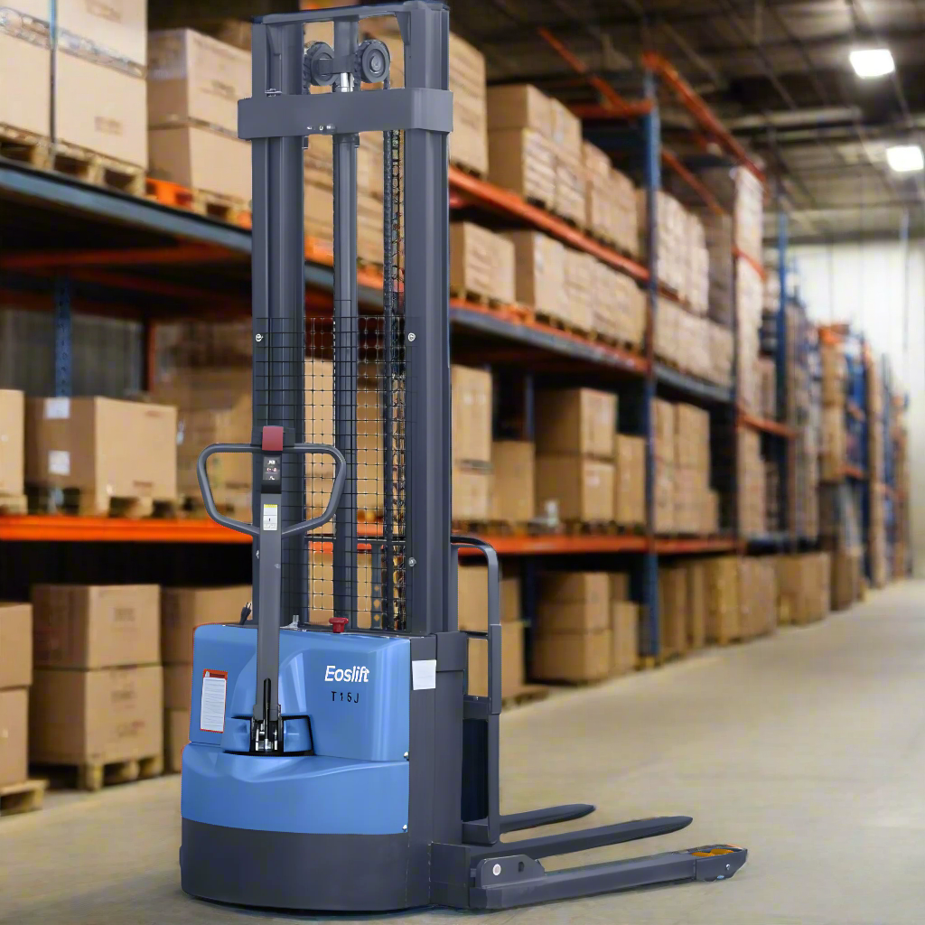 Blue straddle stacker 