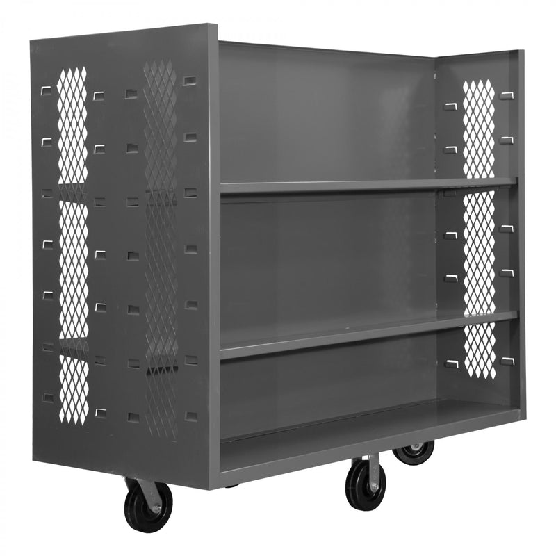 Durham 2 Sided Mesh Stock Truck With 6" x 2" Phenolic Bolt-On Casters, (2) Rigid And (2) Swivel, Gray