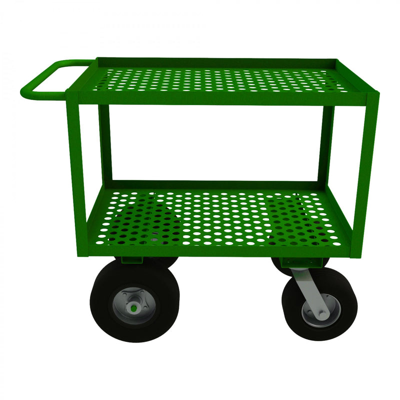 Durham Garden Cart With (2) 12" Rigid Pneumatic Wheels And (2) 10" Swivel Pneumatic Casters, Green