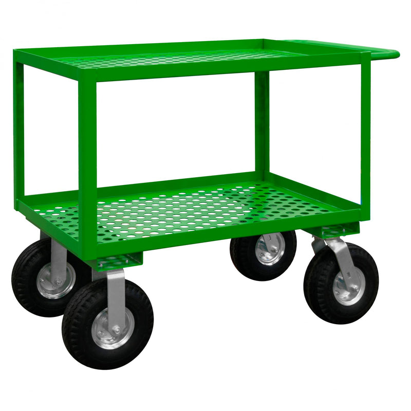 Durham Garden Cart With 10" x 3-1/2" Pneumatic Casters, (2) Rigid And (2) Swivel, 2 Perforated Shelves