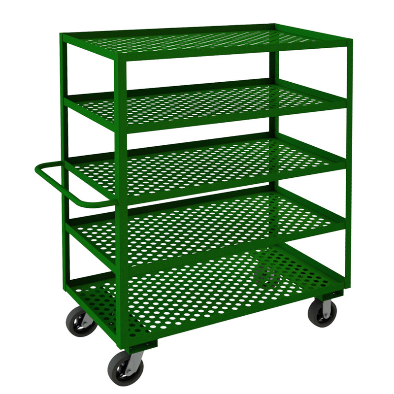 Durham Garden Cart With 6" x 2" Mold-On-Rubber Casters, (2) Rigid And (2) Swivel, 5 Perforated Shelves