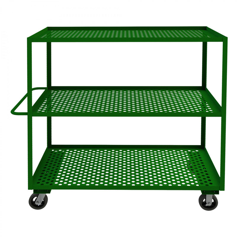 Durham Garden Cart With 6" x 2" Mold-On-Rubber Casters, (2) Rigid And (2) Swivel, 3 Perforated Shelves