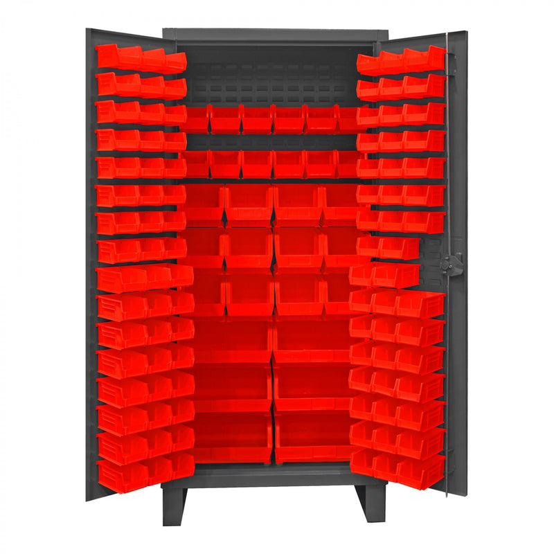 Durham Extra Heavy Duty Cabinet, 12 Gauge, 36 x 24 x 78, 126 Red Bins