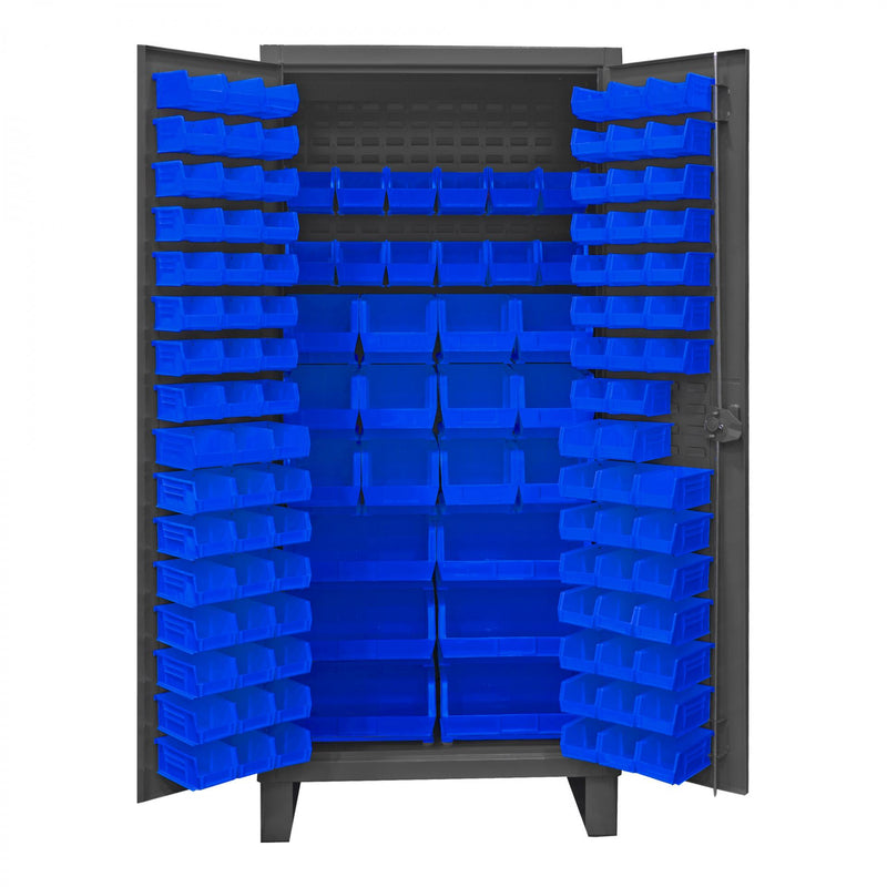 Durham Extra Heavy Duty Cabinet, 12 Gauge, 36 x 24 x 78, 126 Blue Bins