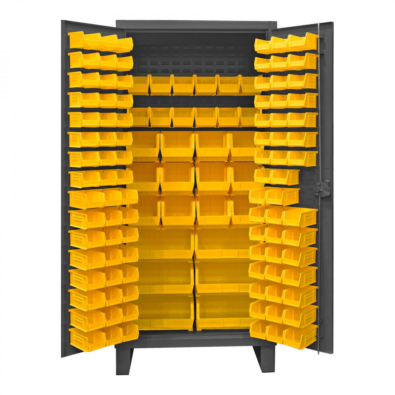 Durham Extra Heavy Duty Cabinet, 12 Gauge, 36 x 24 x 78, 126 Yellow Bins, Gray