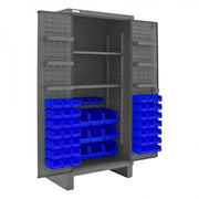 Durham Extra Heavy Duty Cabinet, 12 Gauge, 36 x 24 x 78, 2 Adjustable Shelves, 60 Blue Bins
