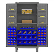 Durham Extra Heavy Duty Cabinet, 12 Gauge, 36 x 24 x 78, 2 Adjustable Shelves, 60 Blue Bins