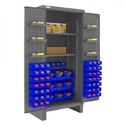 Durham Extra Heavy Duty Cabinet, 12 Gauge, 36 x 24 x 78, 2 Adjustable Shelves, 60 Blue Bins