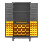 Durham Extra Heavy Duty Cabinet, 12 Gauge, 36 x 24 x 78, 2 Adjustable Shelves, 60 Yellow Bins