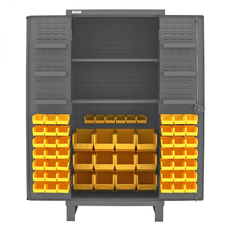 Durham Extra Heavy Duty Cabinet, 12 Gauge, 36 x 24 x 78, 2 Adjustable Shelves, 60 Yellow Bins