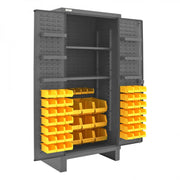 Durham Extra Heavy Duty Cabinet, 12 Gauge, 36 x 24 x 78, 2 Adjustable Shelves, 60 Yellow Bins