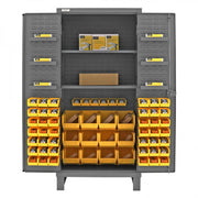 Durham Extra Heavy Duty Cabinet, 12 Gauge, 36 x 24 x 78, 2 Adjustable Shelves, 60 Yellow Bins
