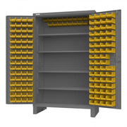 Durham Cabinet, 12 Gauge, 4 Shelves, 144 Yellow Bins, 48 x 24 x 78, Gray