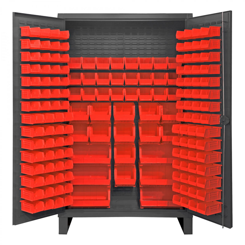 Durham Extra Heavy Duty Cabinet, 12 Gauge, 48 x 24 x 78, 162 Red Bins