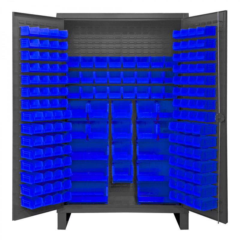 Durham Extra Heavy Duty Cabinet, 12 Gauge, 48 x 24 x 78, 162 Blue Bins