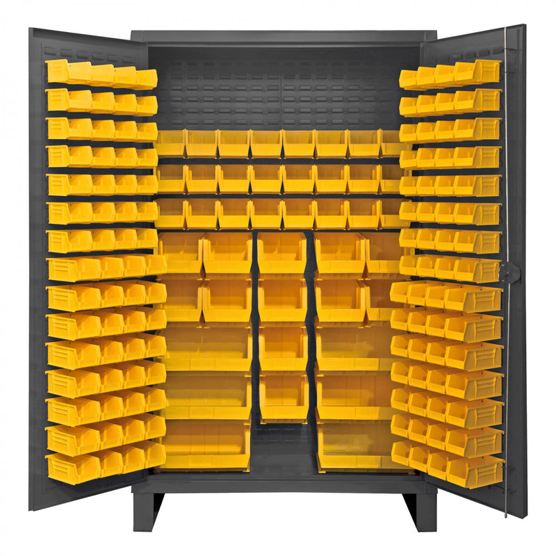 Durham Extra Heavy Duty Cabinet, 12 Gauge, 48 x 24 x 78, 162 Yellow Bins