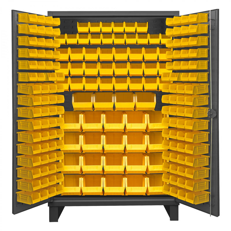 Durham Extra Heavy Duty Cabinet, 12 Gauge, 48 x 24 x 78, 192 Yellow Bins