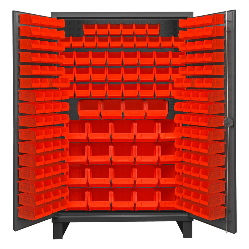 Durham Extra Heavy Duty Cabinet, 12 Gauge, 48 x 24 x 78, 192 Red Bins