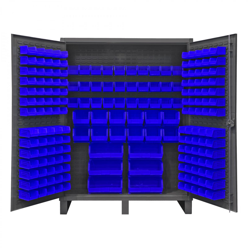 Durham Extra Heavy Duty Cabinet, 12 Gauge, 60 x 24 x 78, 198 Blue Bins