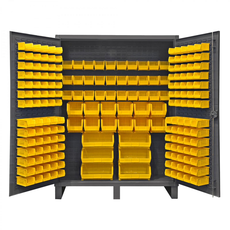 Durham Extra Heavy Duty Cabinet, 12 Gauge, 60 x 24 x 78, 198 Yellow Bins