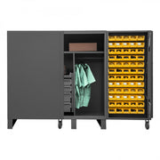 Durham Extra Heavy Duty Cabinet, 12 Gauge, 60 x 36 x 60, 2 Fixed Shelves, 60 Yellow Bins