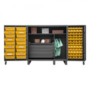 Durham Extra Heavy Duty Cabinet, 12 Gauge, 60 x 36 x 60, 2 Fixed Shelves, 60 Yellow Bins