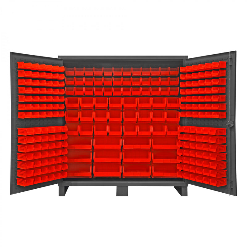 Durham Extra Heavy Duty Cabinet, 12 Gauge, 72 x 24 x 78, 240 Red Bins