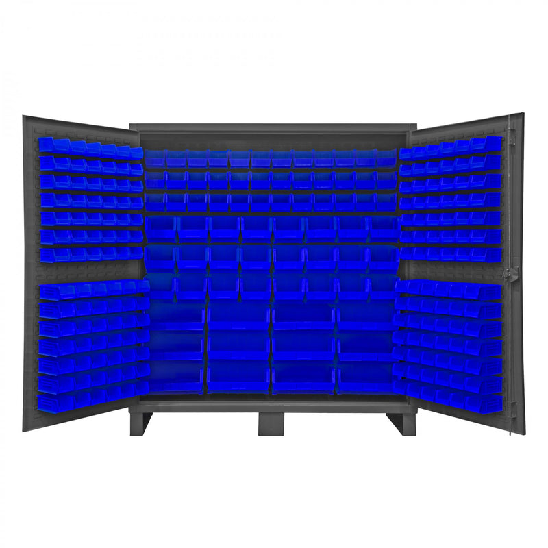 Durham Extra Heavy Duty Cabinet, 12 Gauge, 72 x 24 x 78, 240 Blue Bins